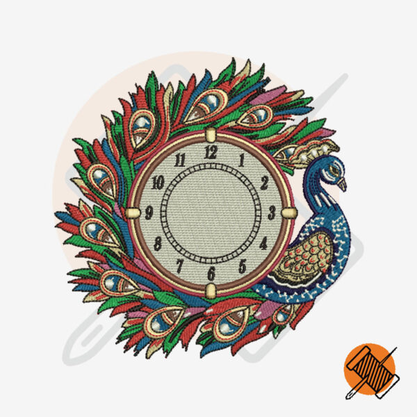 Peacock Clock Digital Embroidery Design