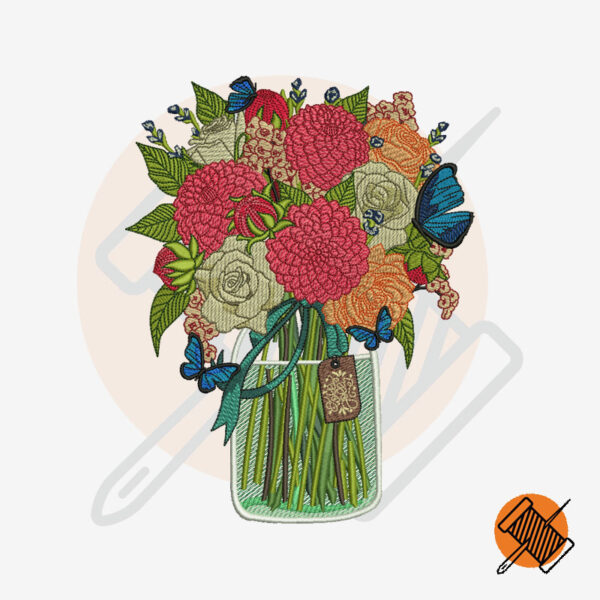 Flower Vase Digital Embroidery Design
