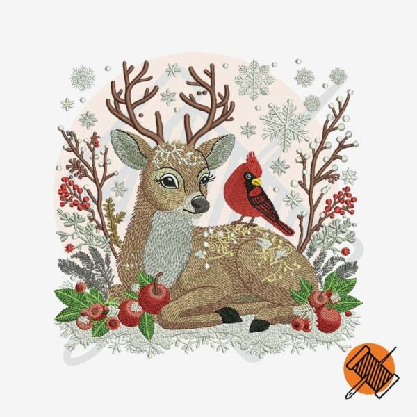Deer Cardinal Digital Embroidery Design